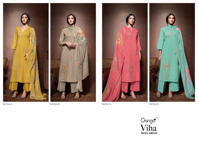 Viha 2724 By Ganga Embroidery Premium Cotton Dress Material Wholesale Price In Surat